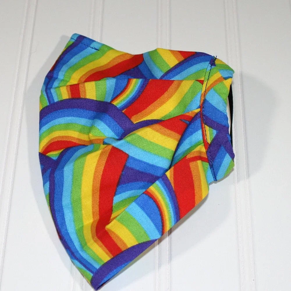 HAND CRAFTED Face Mask Rainbow Colorful Cotton LGBTQ+ - Adult - Pocket Style
